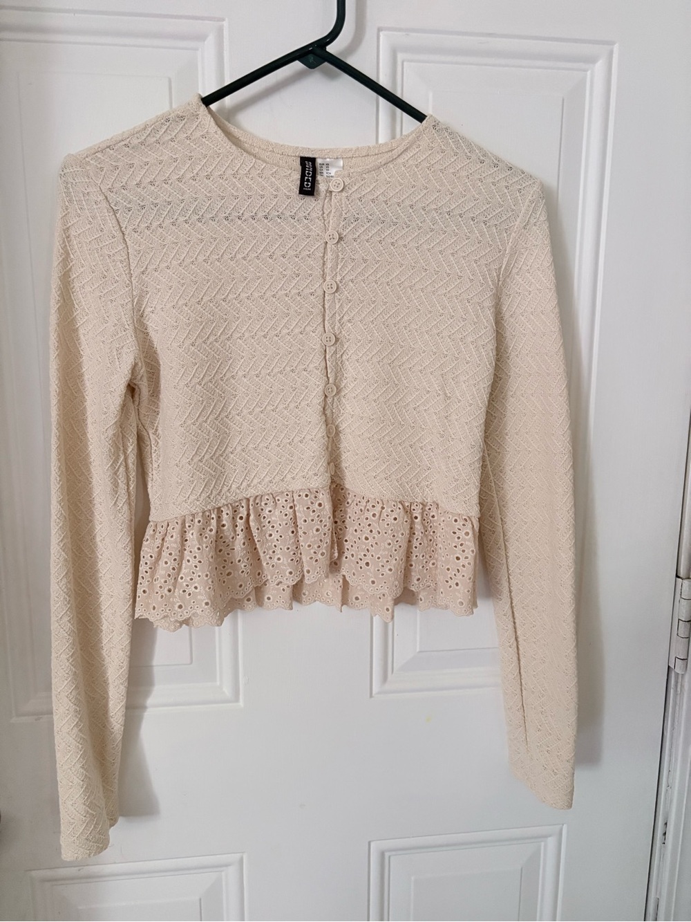 Cream Crochet Peplum Button-Front Cardigan